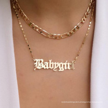 Antigo colar de letras em inglês babygirl colar de corrente dupla grossa colar de ouro velho colar de letras em inglês baby girl